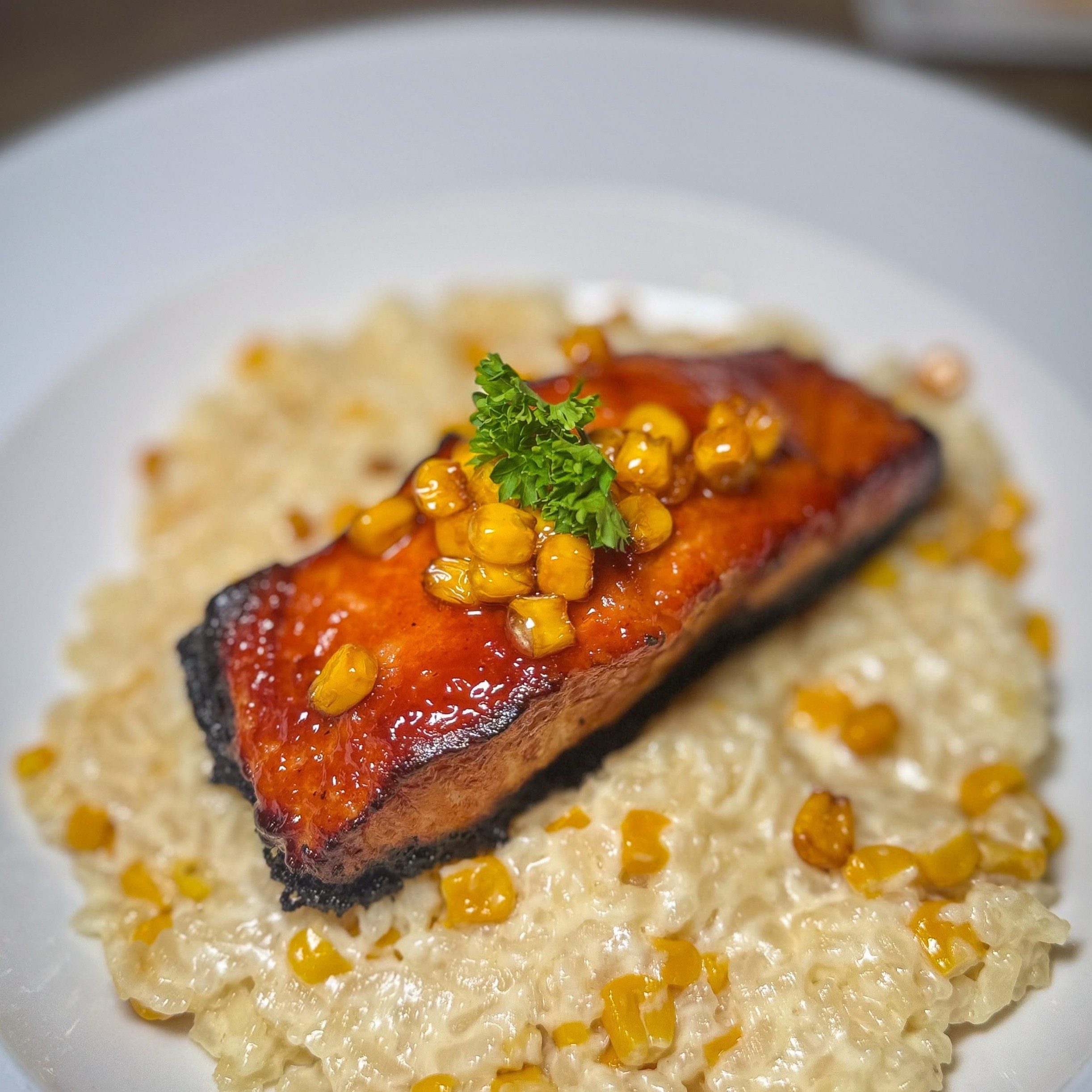 Barbecue Bourbon Glazed Salmon.